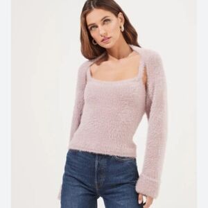 ASTR Yara Fuzzy Cardigan Lavender Purple Tank Set